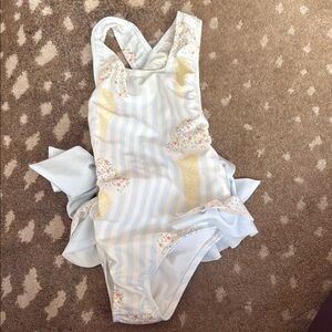 Striped One-Piece Swimsuit with Ruffle Details